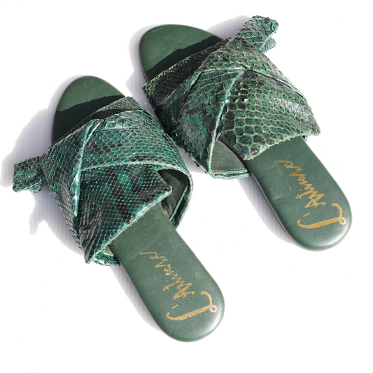 Bow Sandals - Green Hand-Dyed Leather