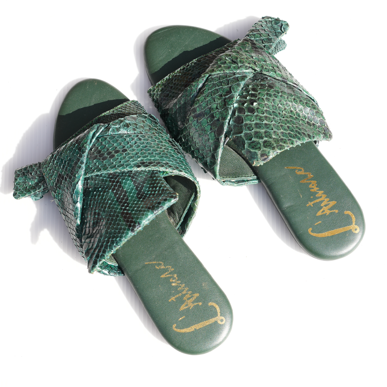 Bow Sandals - Green Hand-Dyed Leather