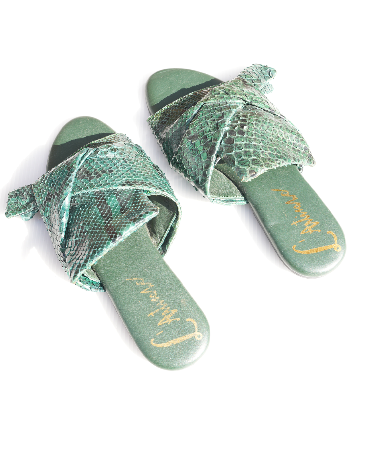 Bow Sandals - Green Hand-Dyed Leather