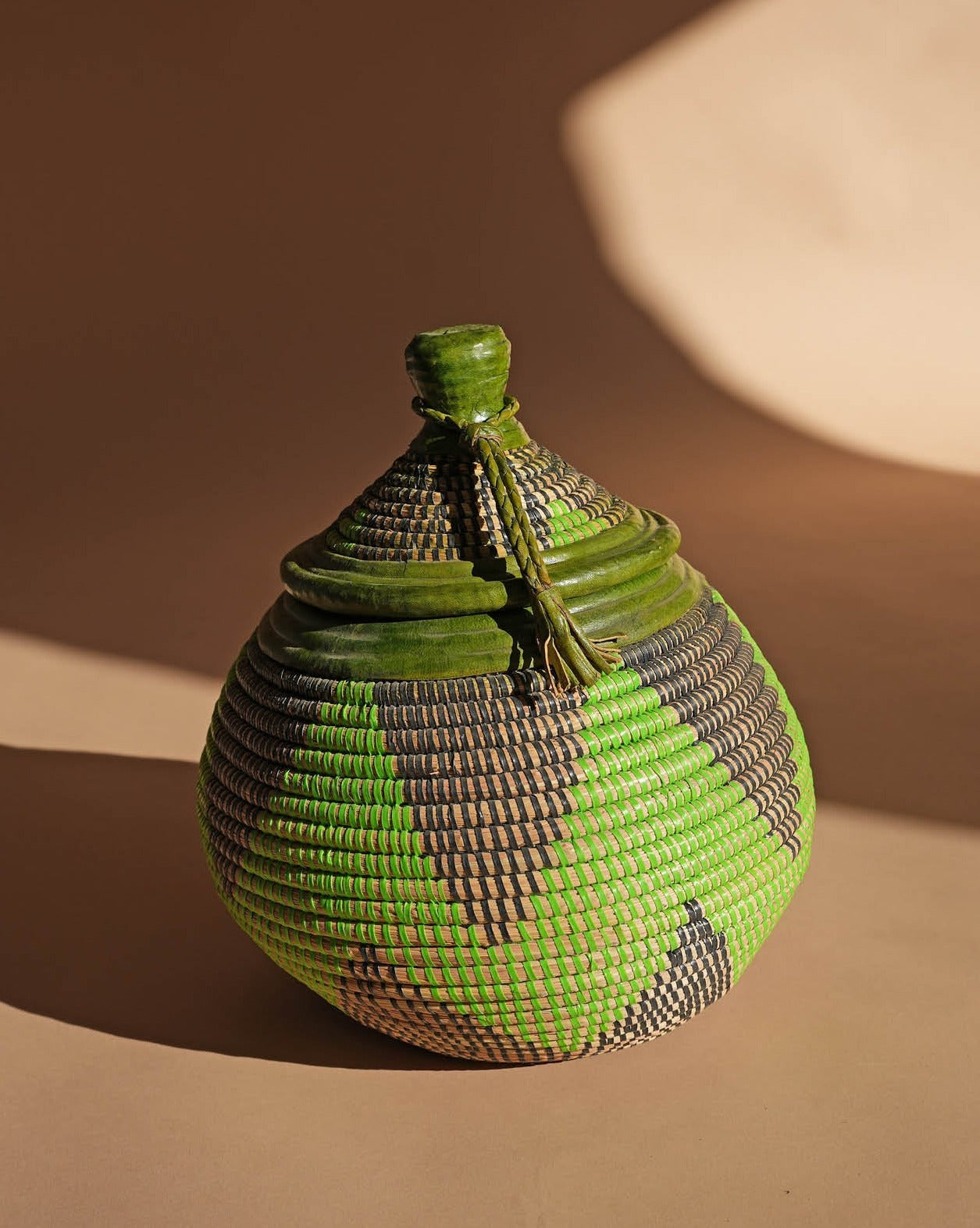 Lucia Green Bulb Shaped Woven + Leather Basket