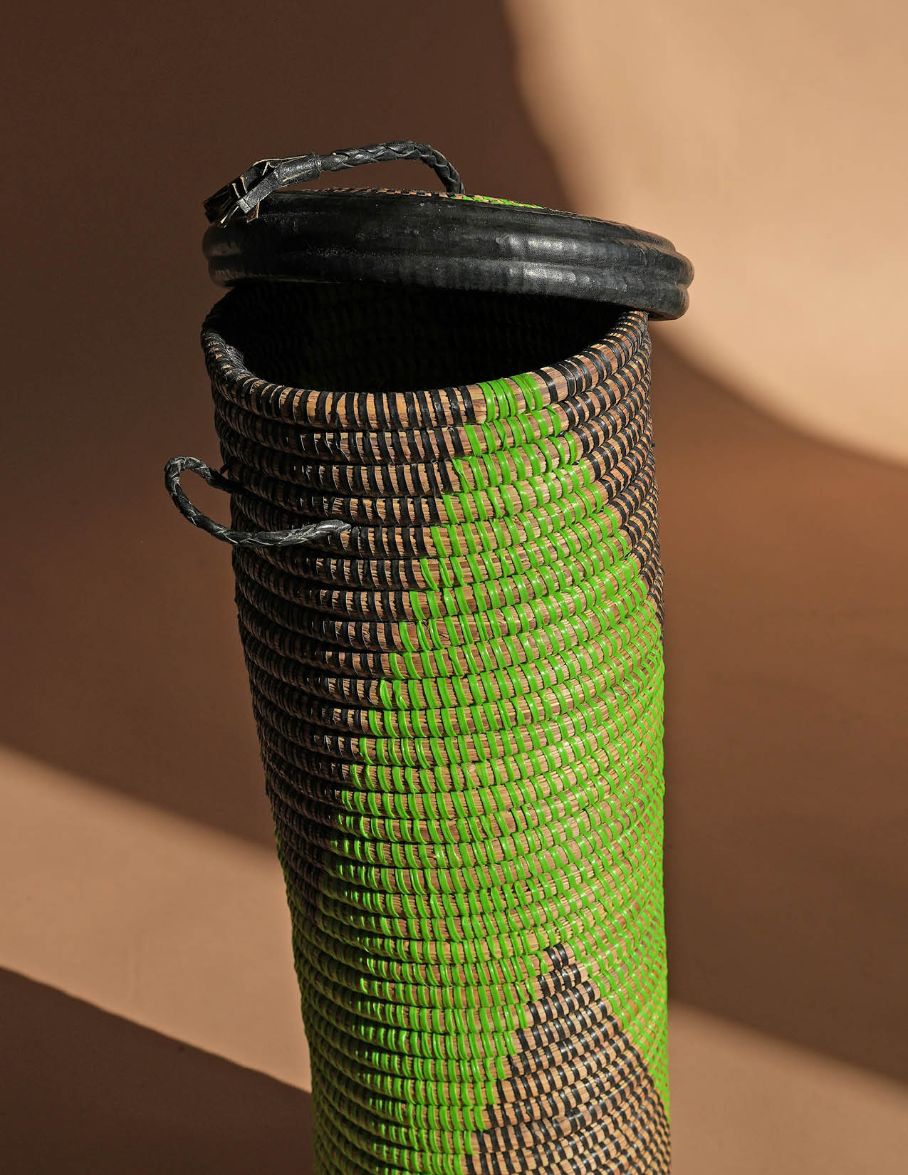 Green Thin Cylinder Basket w/ Lid