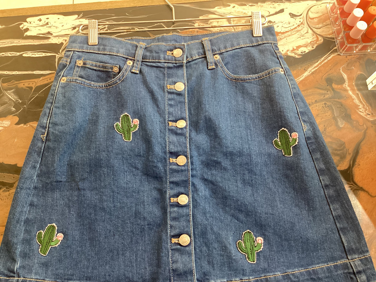 Denim skirt cactus one of a kind vintage