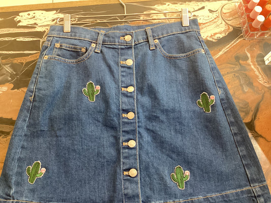 Denim skirt cactus one of a kind vintage