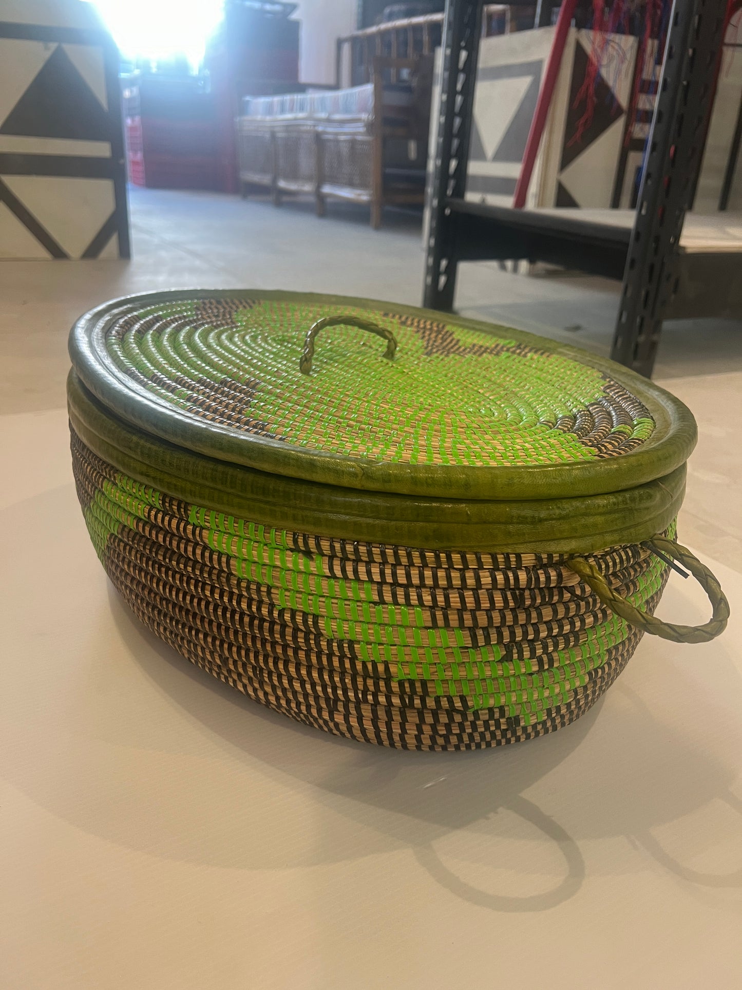 Jorge Woven and Leather Oval Basket