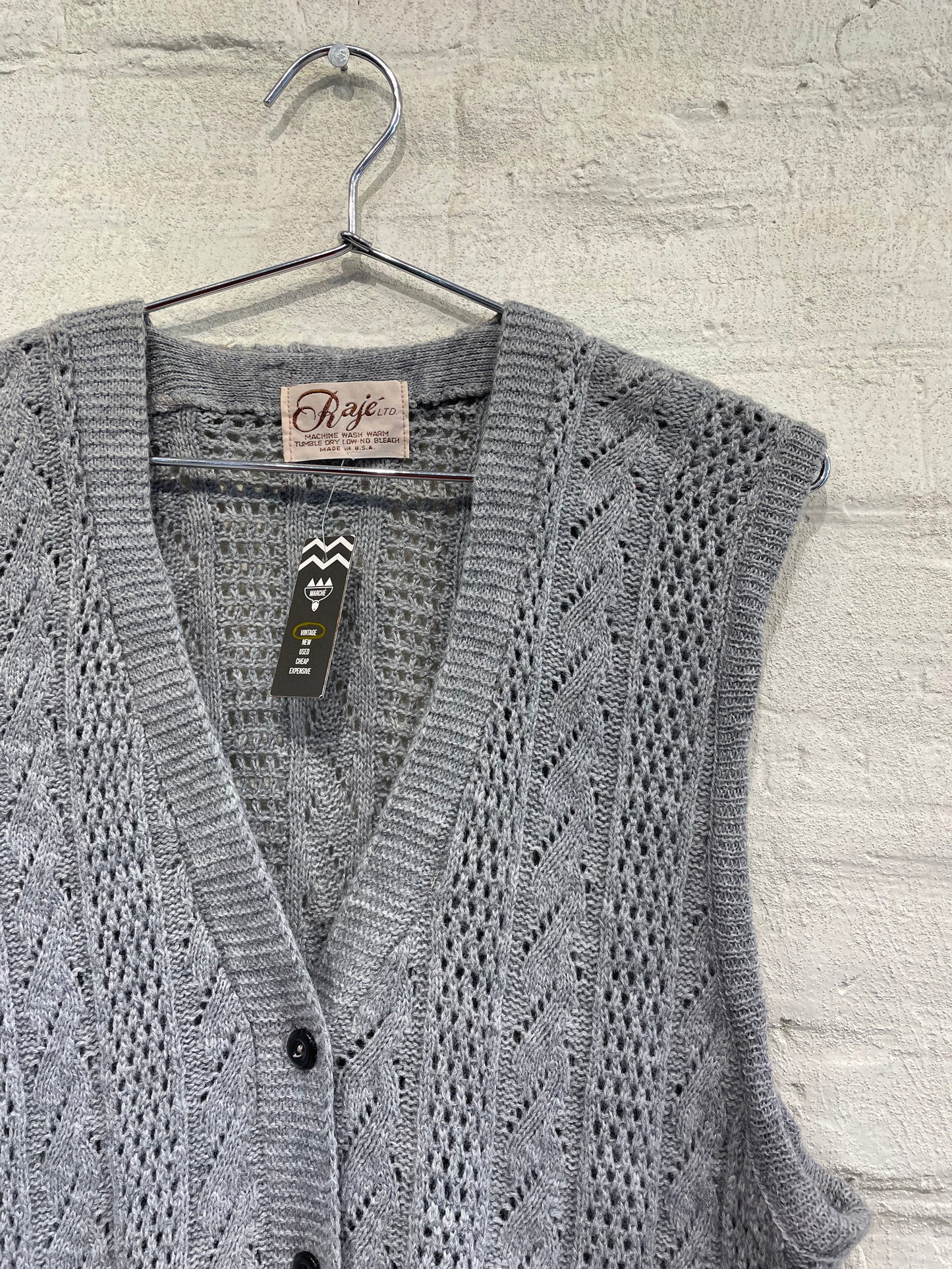 Grey Crochet Sweater Vest - Vintage / Used