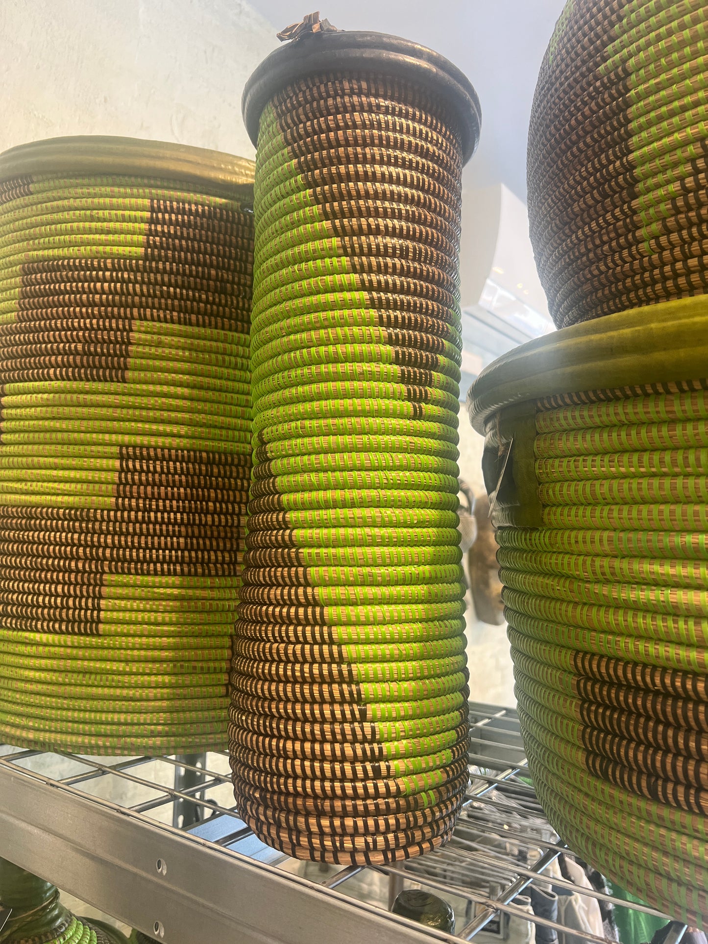 Green Thin Cylinder Basket w/ Lid