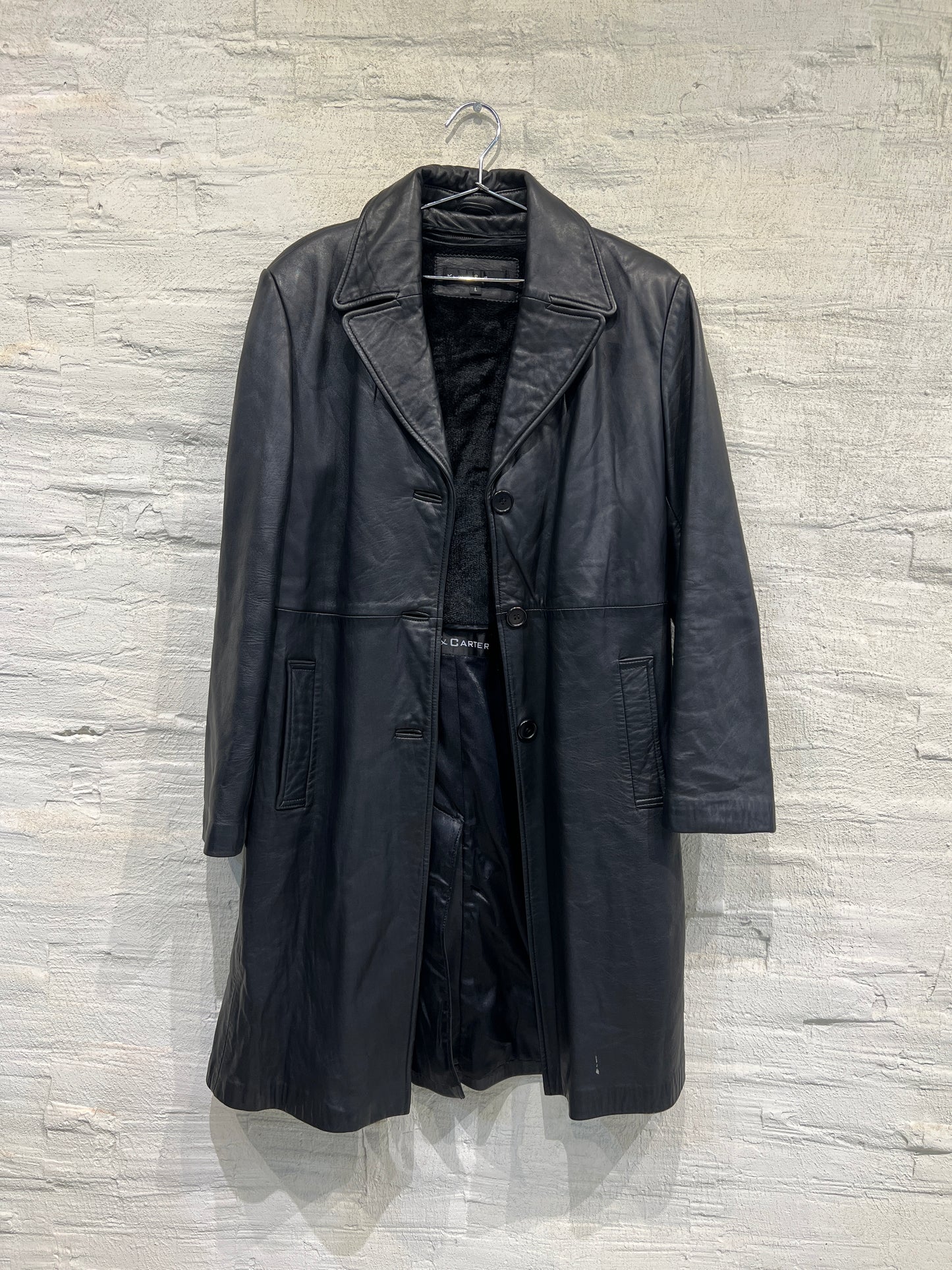 Black Leather Trench Coat - Vintage/ Used