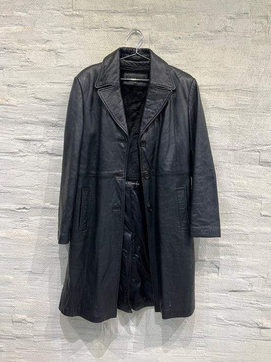 Black Leather Trench Coat - Vintage/ Used