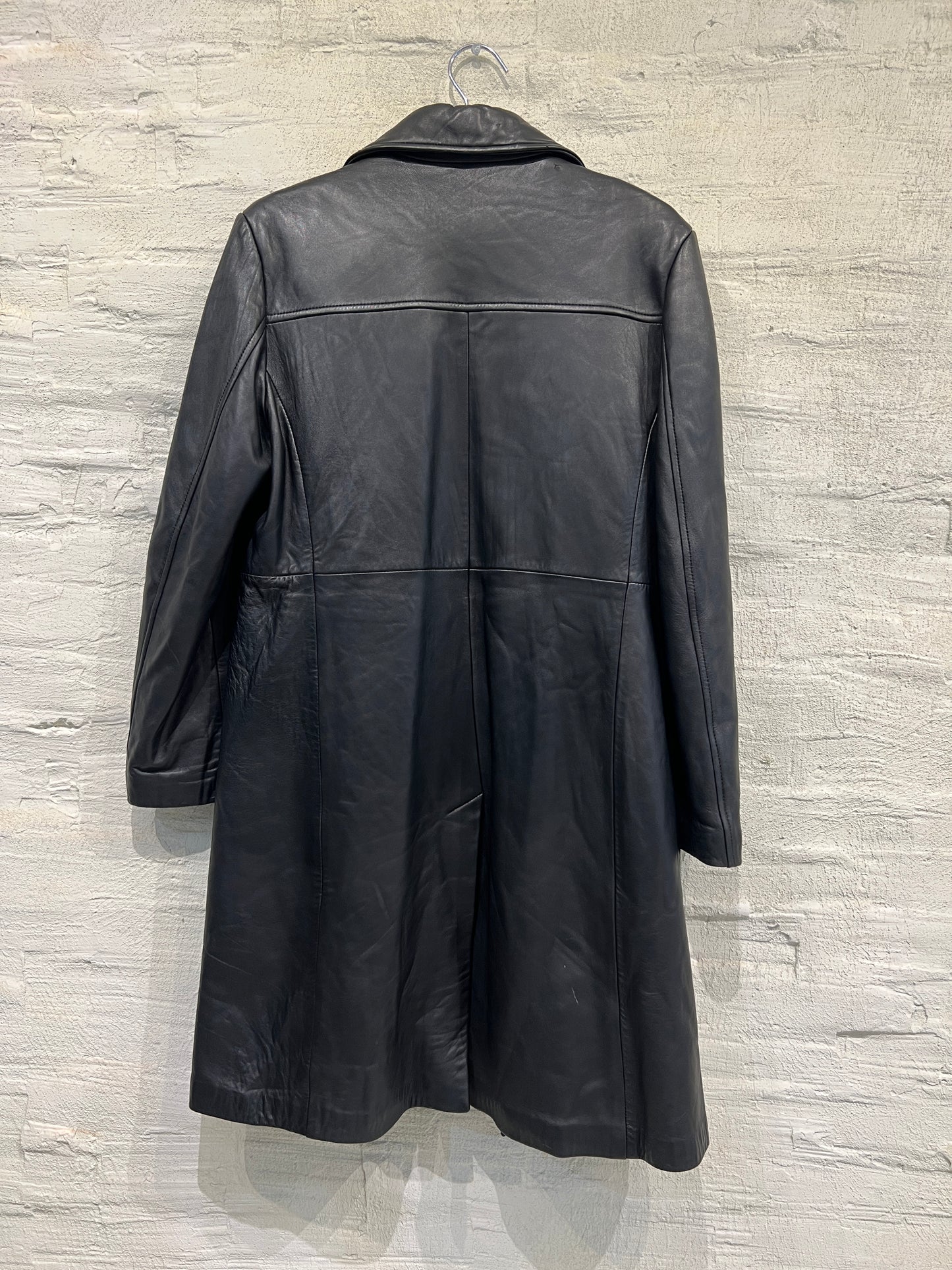 Black Leather Trench Coat - Vintage/ Used