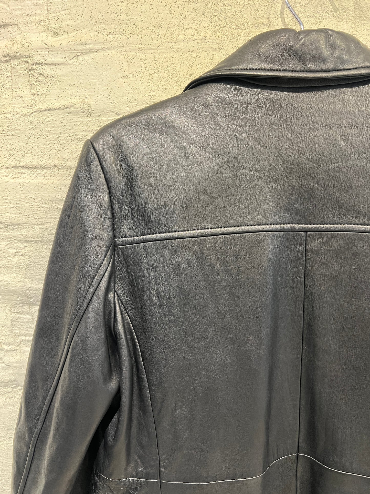 Black Leather Trench Coat - Vintage/ Used