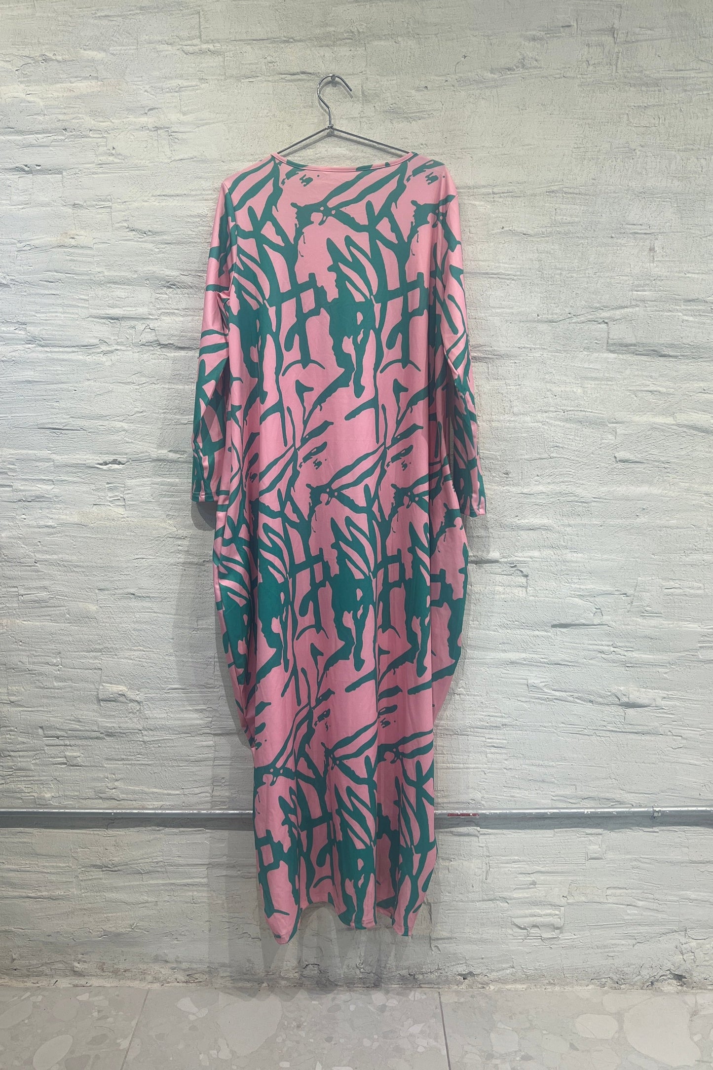 Pink and green long sleeve dress - Vintage/Used