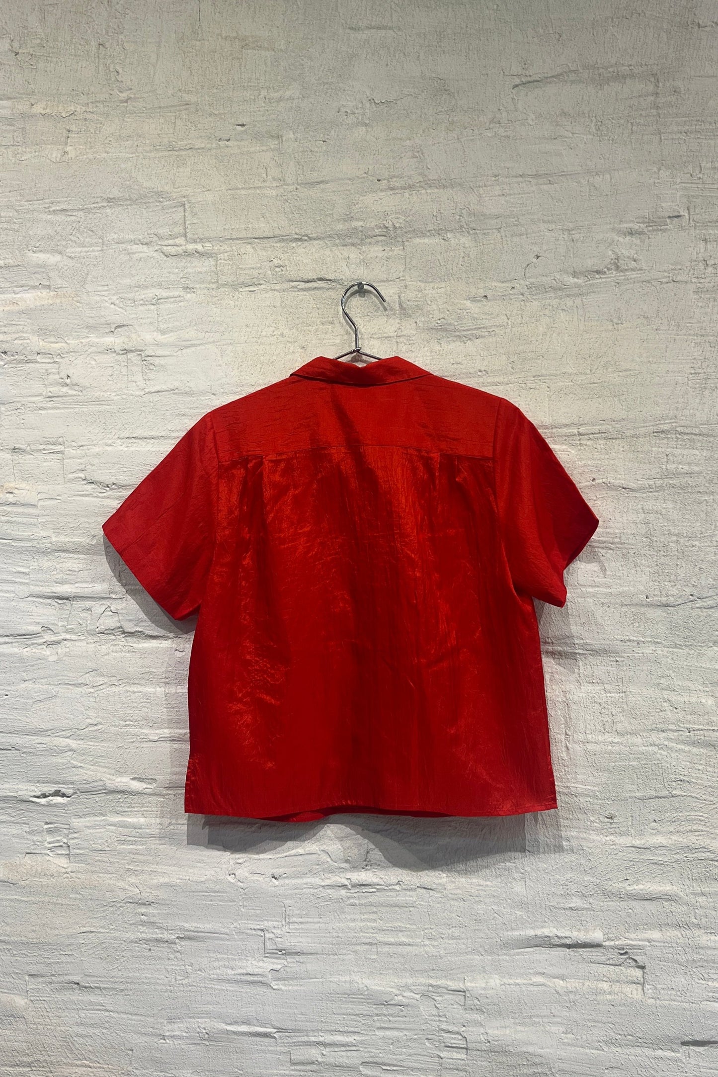 Classic Red Short Sleeve Cropped Blouse - Vintage/Used