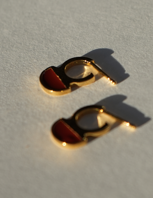 Gold Vermeil Mini Crescent Carnelian Enamel Earrings -Diasporan Voyage