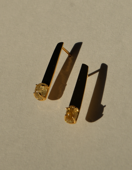Rutilated Chopstick Gold Vermeil Earrings -Diasporan Voyage