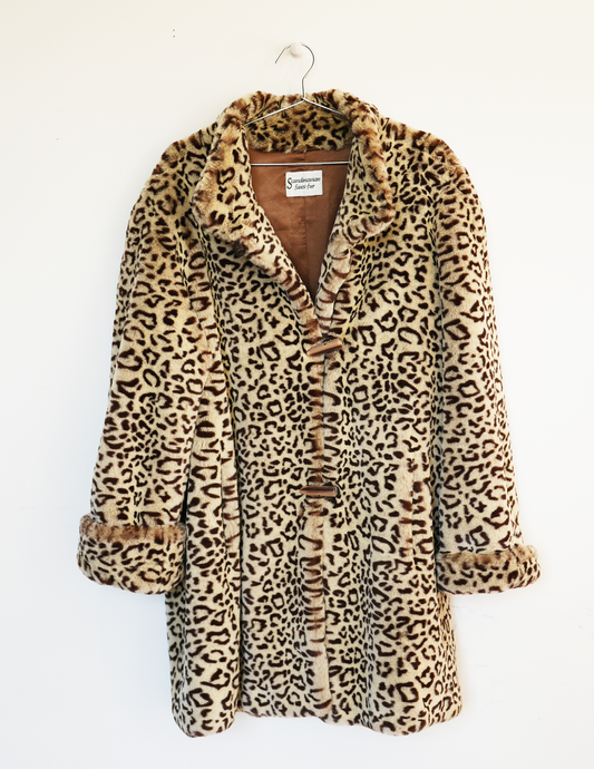 Vintage L Faux Leopard Fur Coat