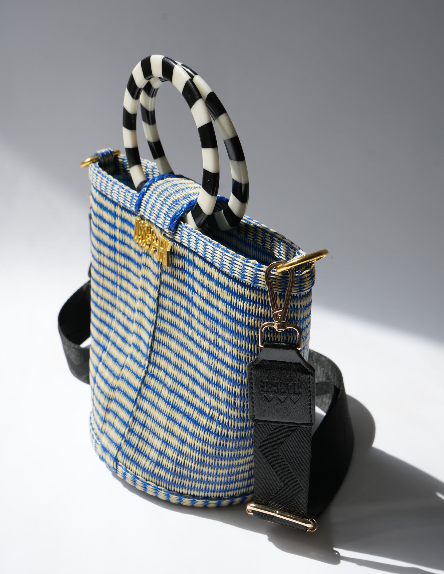 The Village Bucket Bag - Blue and white