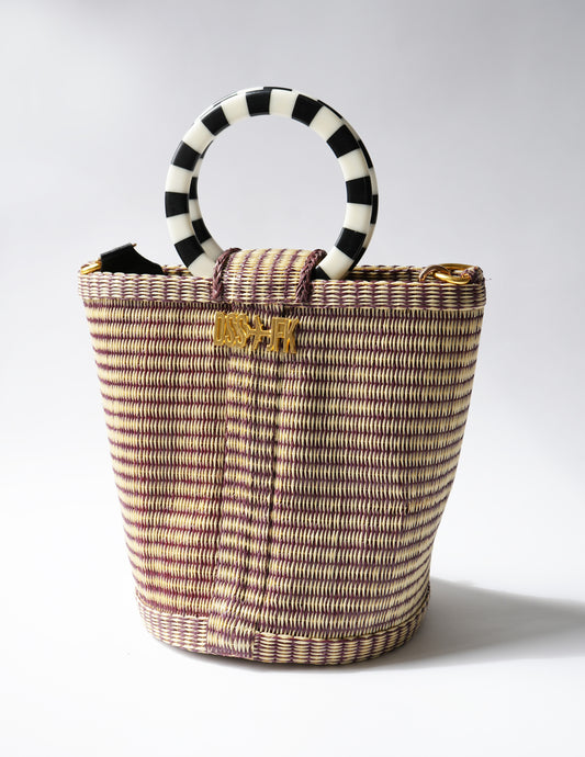 The Village Bucket Bag - Brown and White