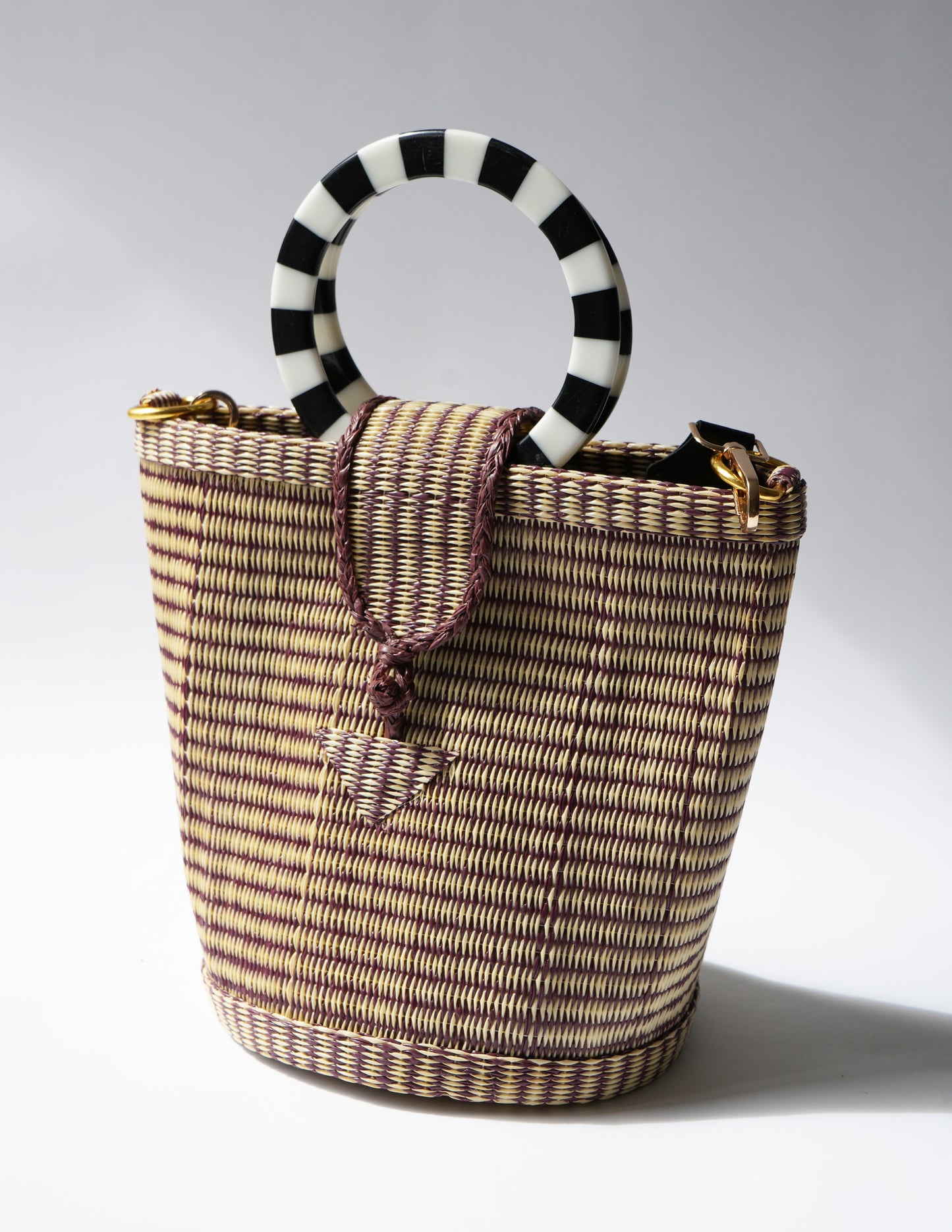 The Village Bucket Bag - Brown and White