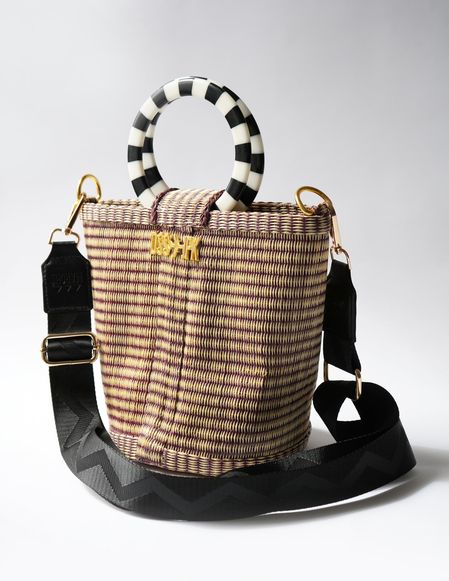 The Village Bucket Bag - Brown and White