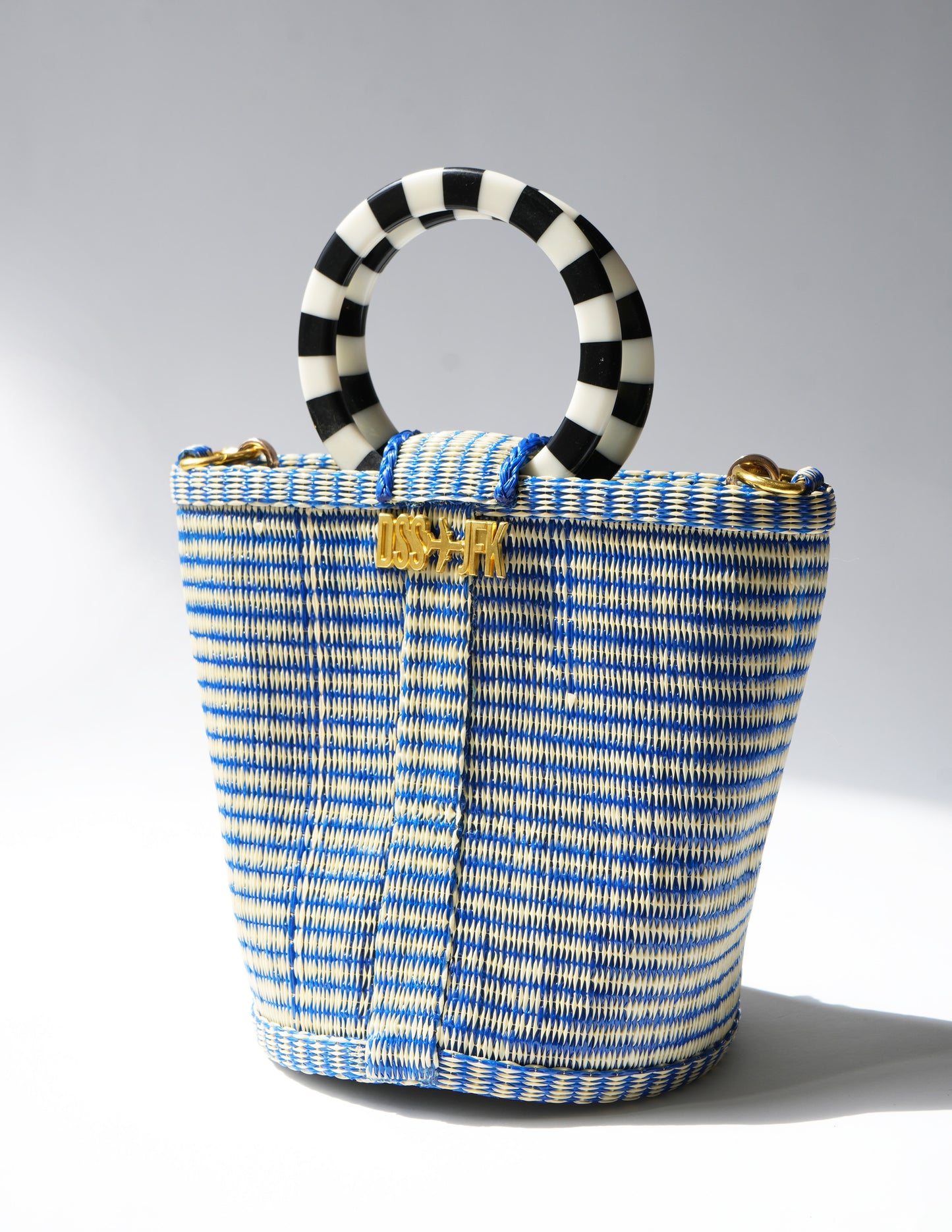 The Village Bucket Bag - Blue and white