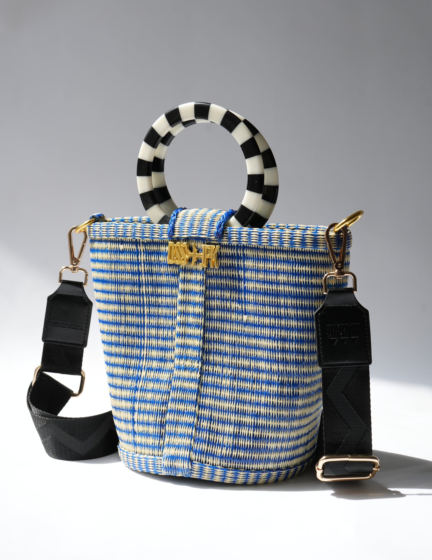 The Village Bucket Bag - Blue and white