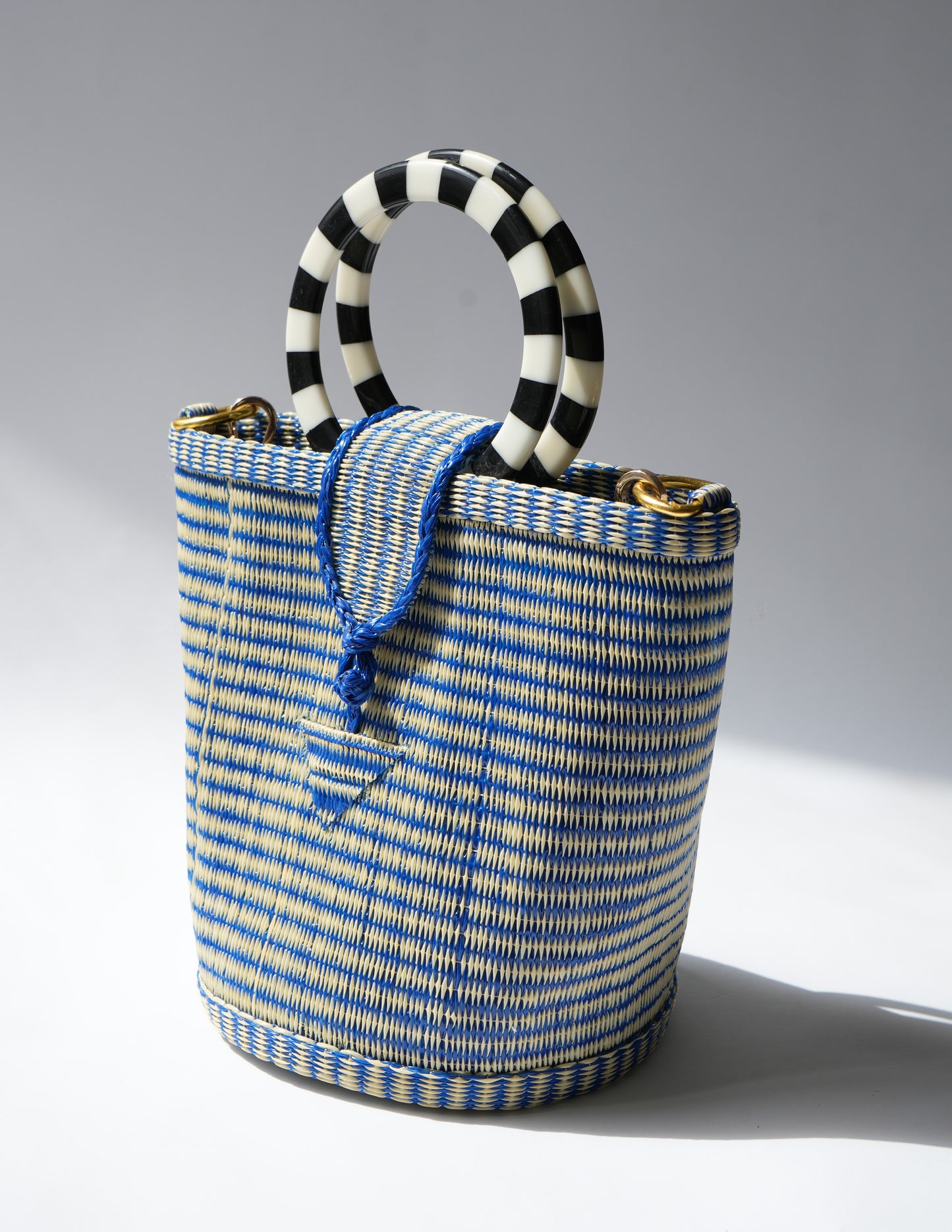 The Village Bucket Bag - Blue and white