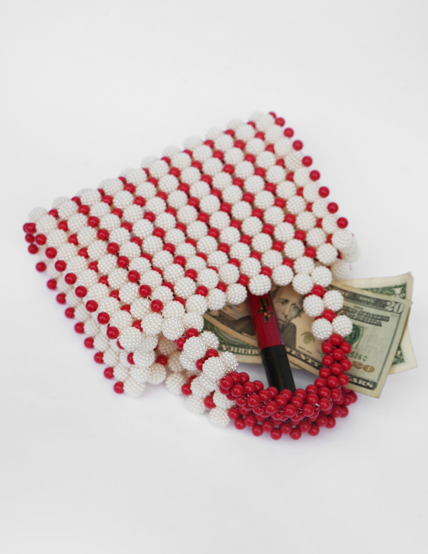 Beaded Red and Cream Bag