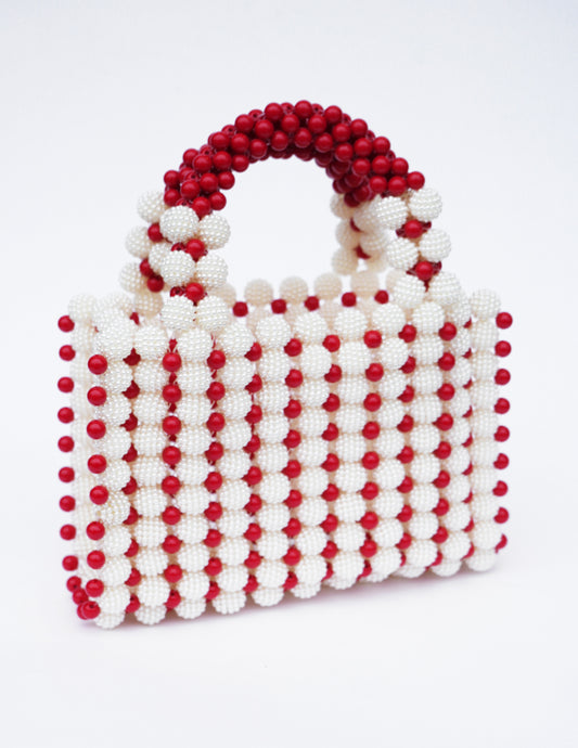 Beaded Red and Cream Bag