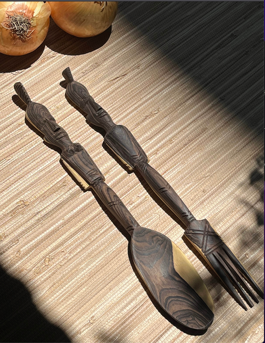 Carved Wooden Cutlery Couple