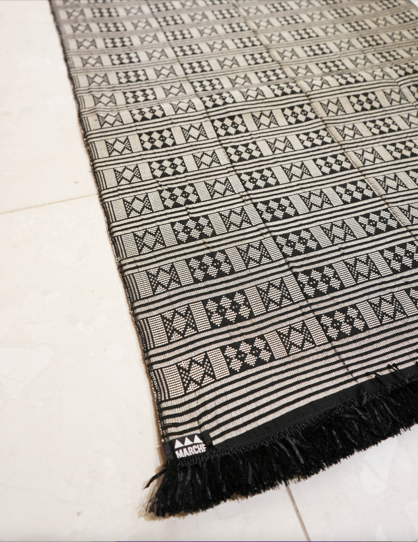 Small Hand Woven Rug in Black and Cream