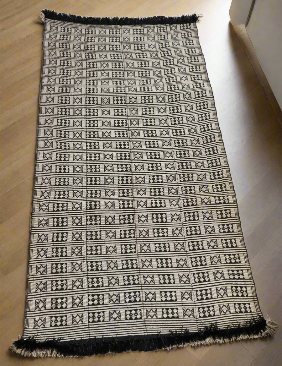 Small Hand Woven Rug in Black and Cream