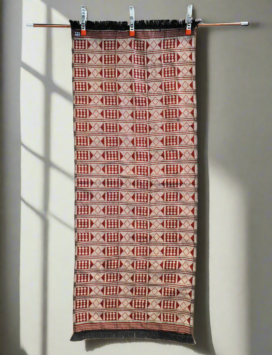 Small Hand Woven Rug in Red and Cream