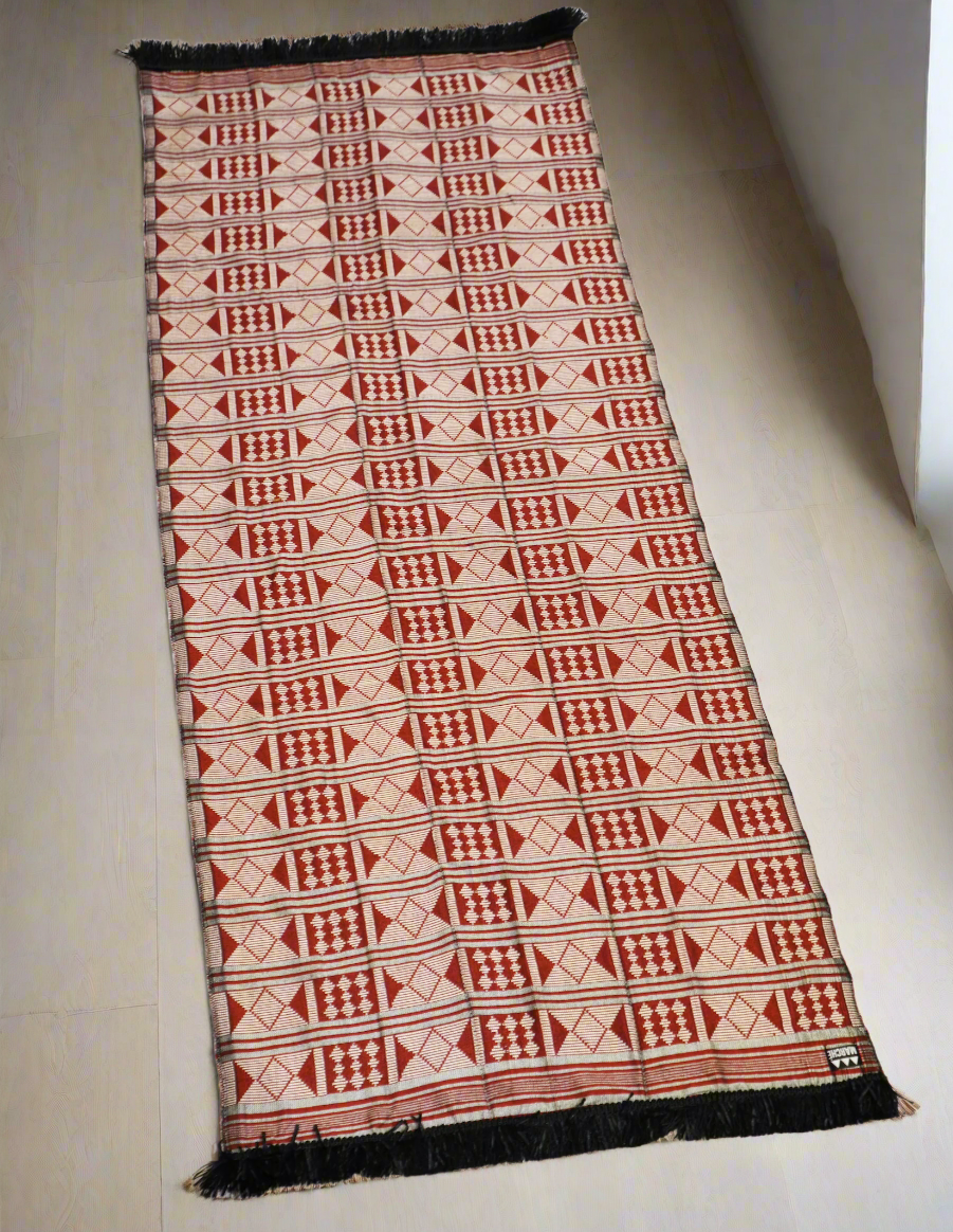 Small Hand Woven Rug in Red and Cream