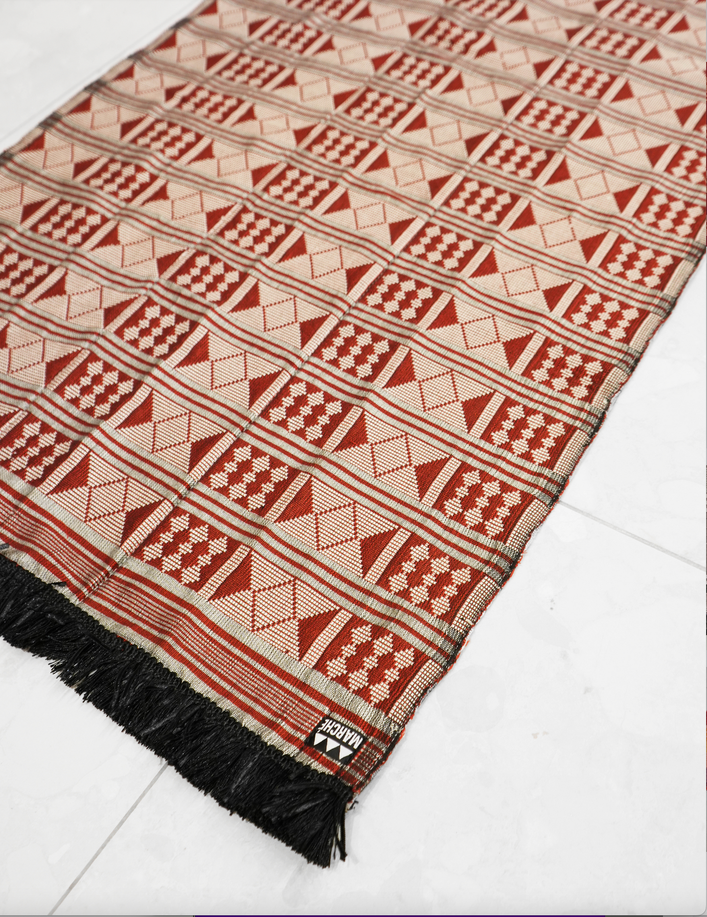 Small Hand Woven Rug in Red and Cream