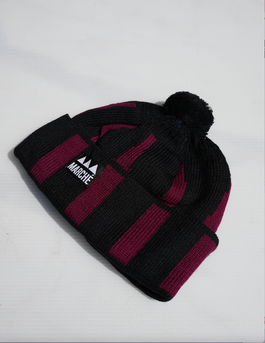 Marché Senegalese Beanie-Gray/Burgundy