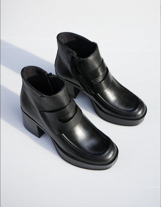 Modern Leather Ankle Boot - Black