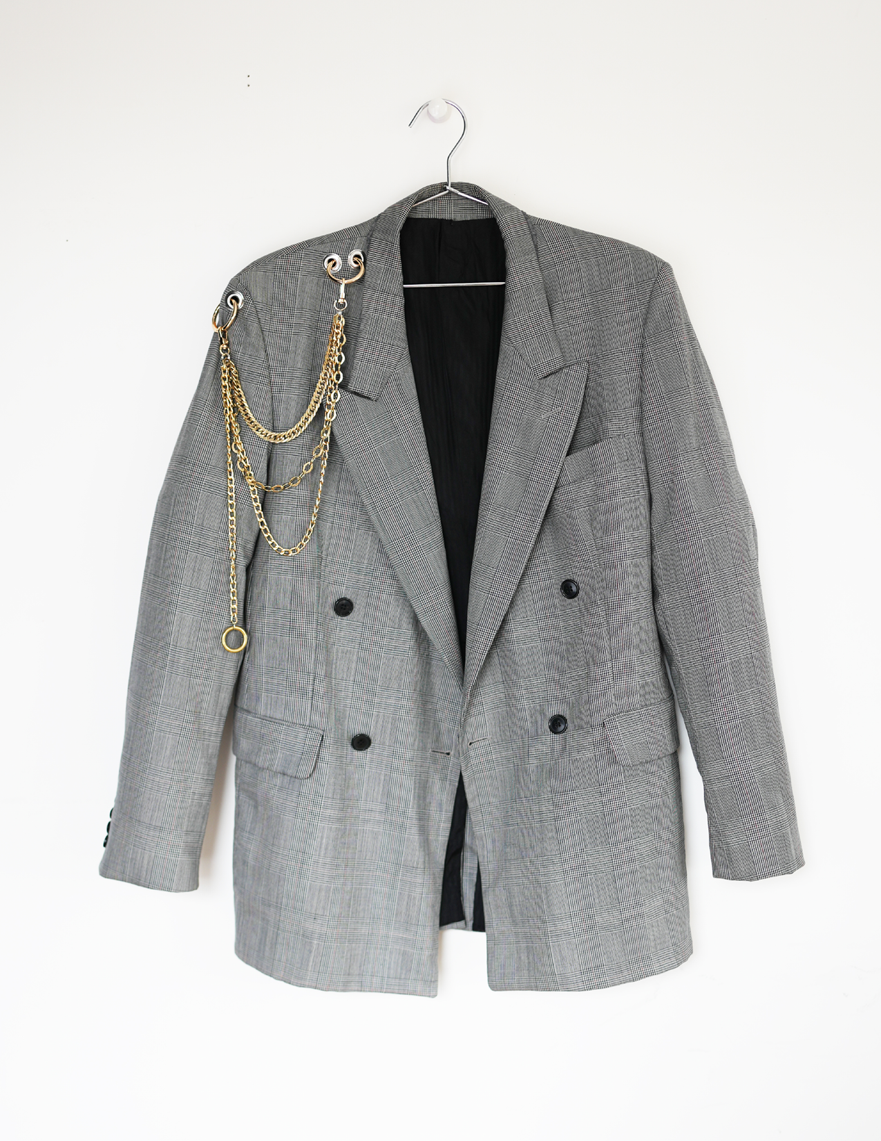 Grey Checkered Hardware Blazer