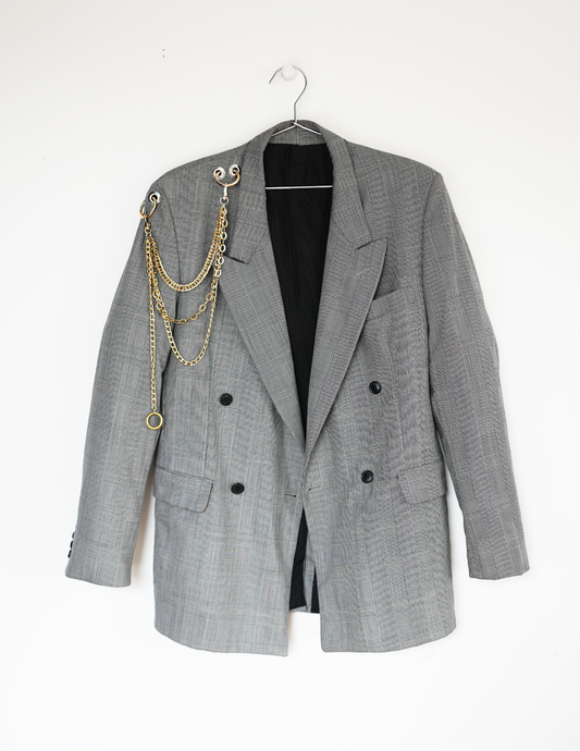 Grey Checkered Hardware Blazer