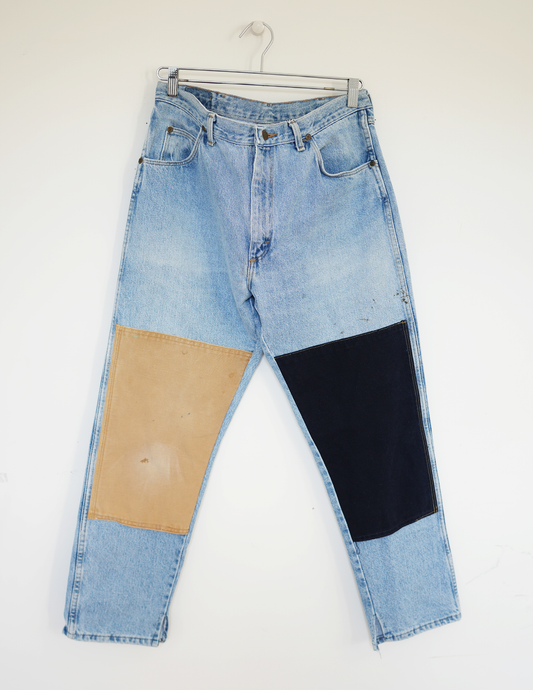 34/35W Denim Wrangler/Navy/Khaki Patch WorkwearJeans