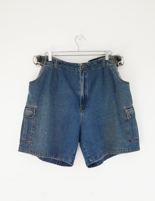 46w Blue Denim/ Silver O-Ring Hoochie Daddie Cargo Shorts