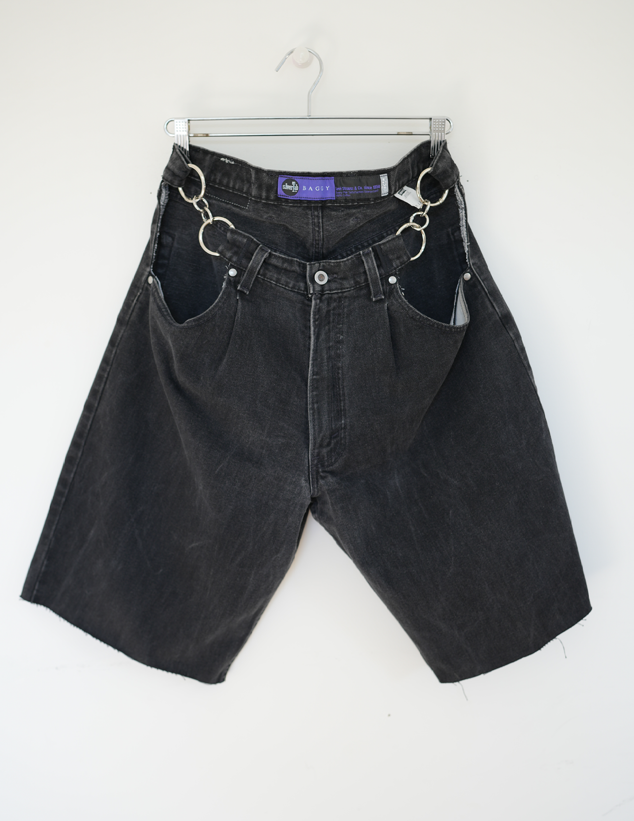 33/34w Black Denim/ Silver O-Ring Hoochie Daddie Shorts