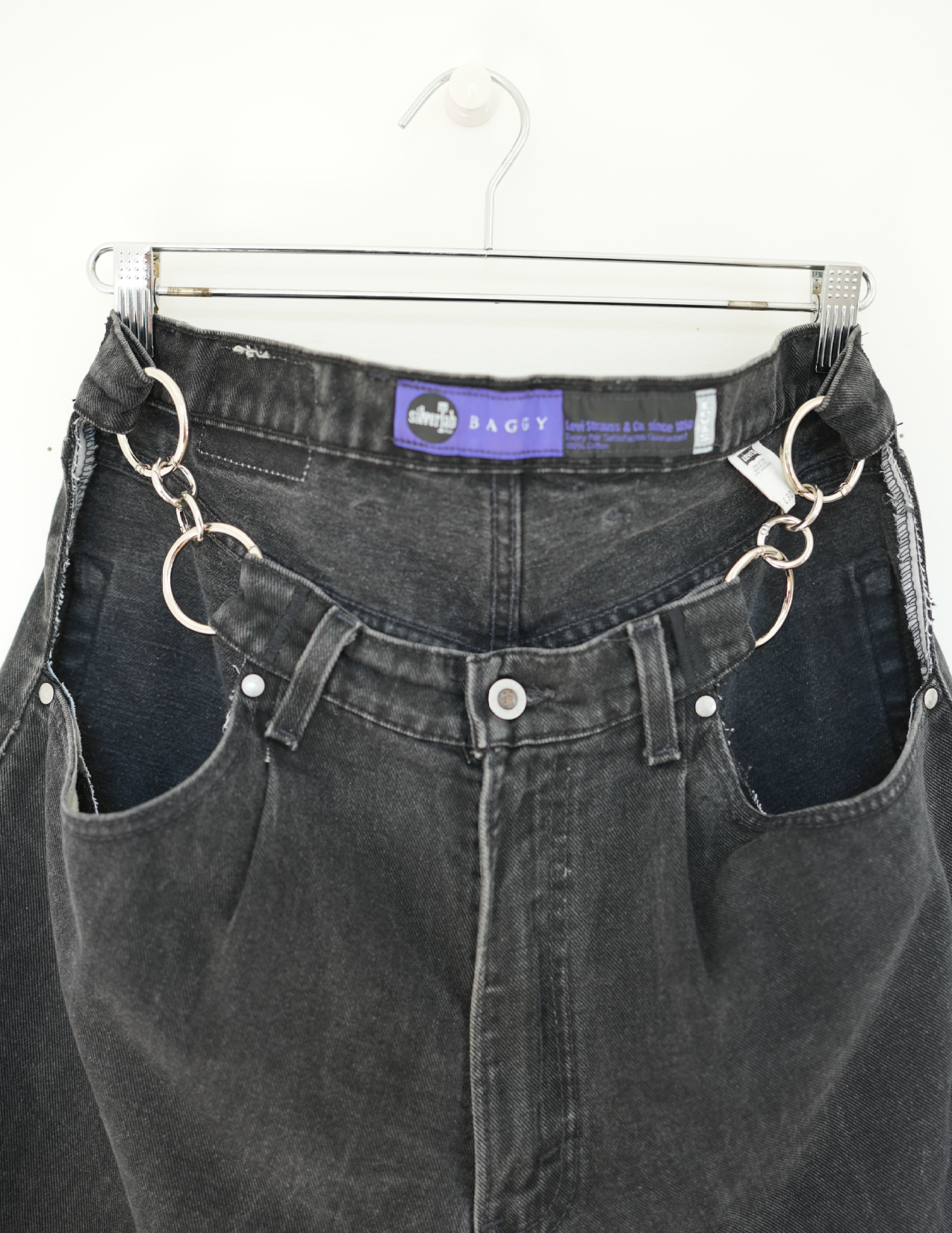 33/34w Black Denim/ Silver O-Ring Hoochie Daddie Shorts