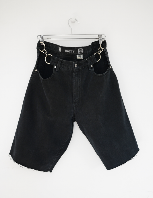 36w Black Denim/ Silver O-Ring Hoochie Daddie Shorts