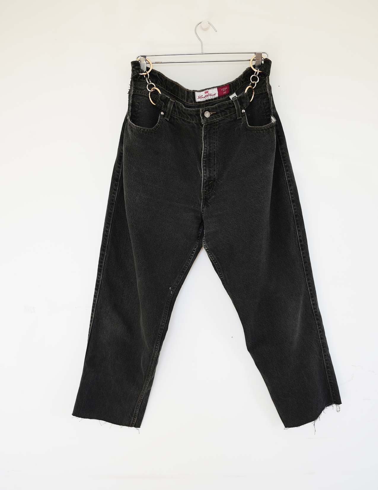 38w Washed Black Denim/Gold/Silver O-Ring Hoochie Daddie Jeans