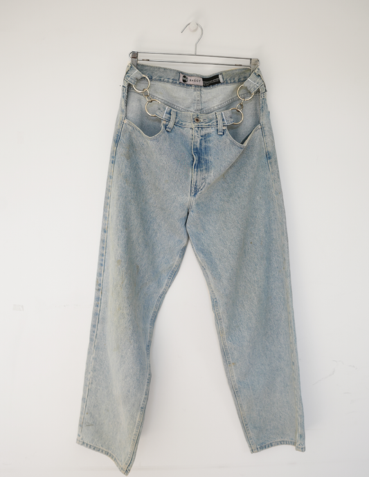 32w Lite Blue Denim/ Silver O-Ring Hoochie Daddie Jeans