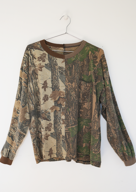 Oversized Split Camo Long-Sleeve Tees