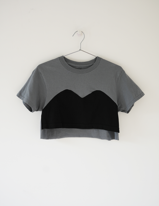 S Sweetheart Knit/Knit Grey & Black Cropped Tee