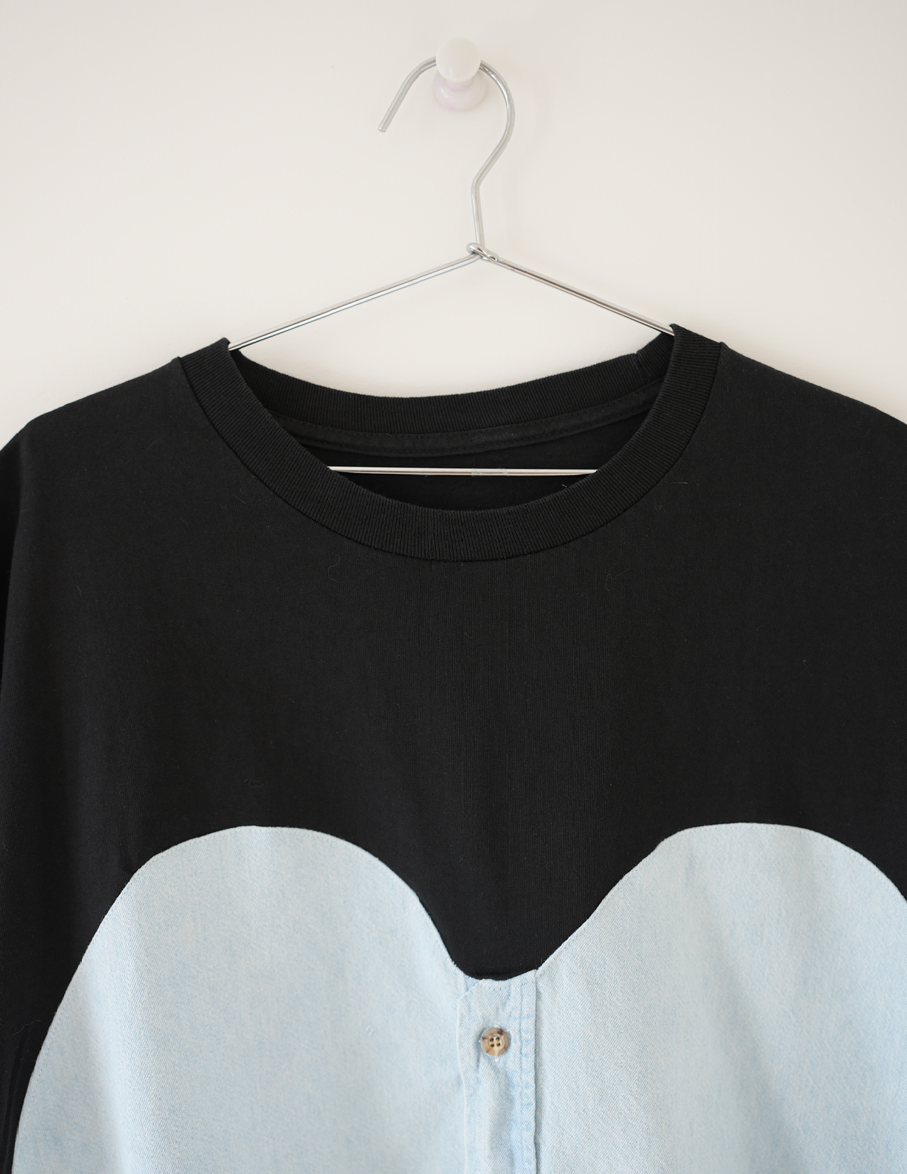 XXL Sweetheart Knit/Woven Black & Blue Cropped Tee