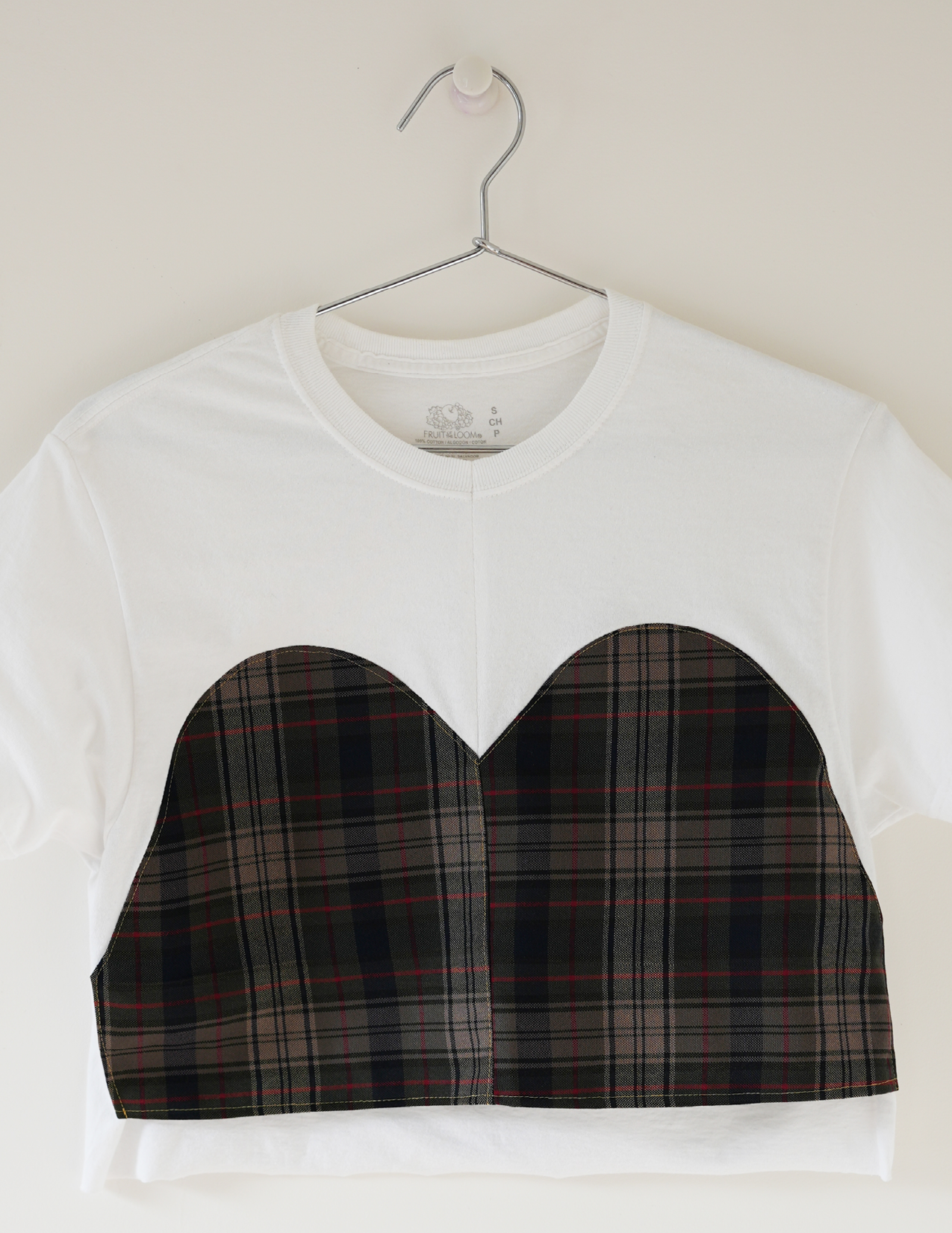 S/M Sweetheart Knit/Woven Checkered Cropped Tee