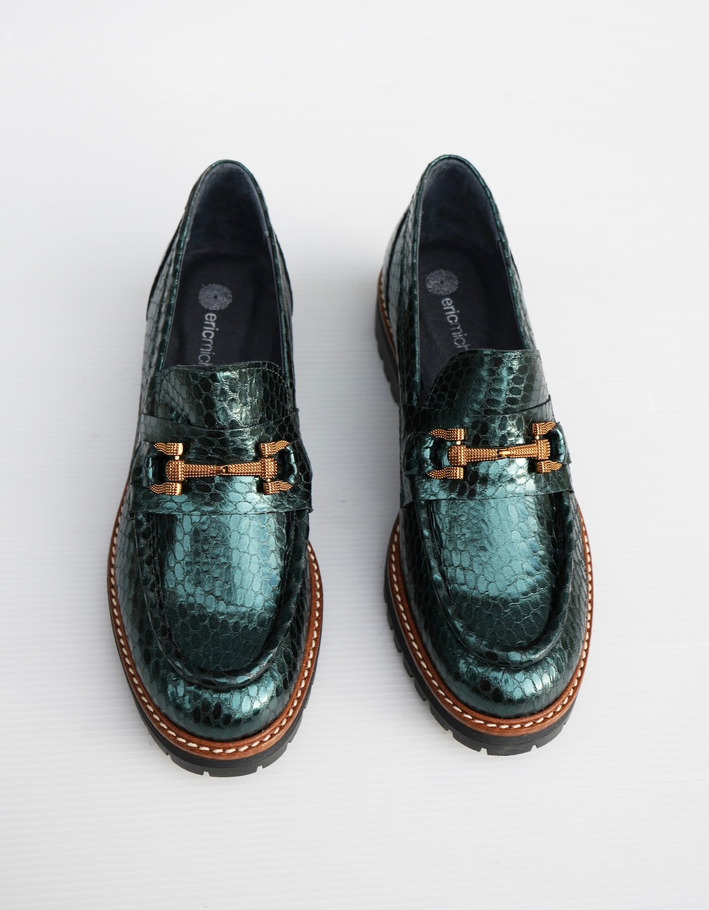 Textured Metallic Leather Loafers - Green
